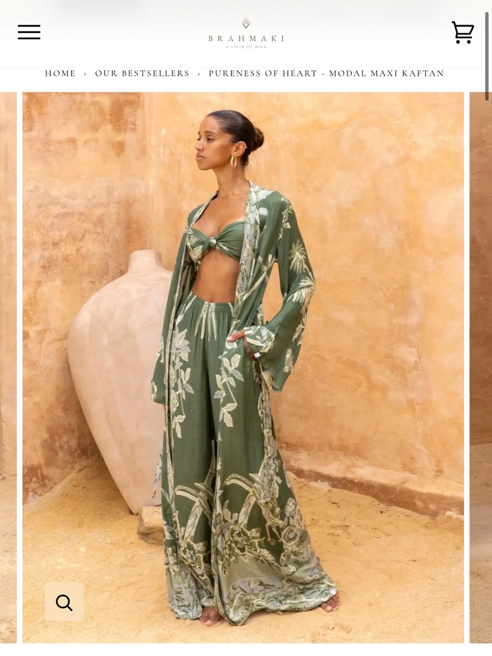 Brahmaki Olive Wide-Leg Modal Pants